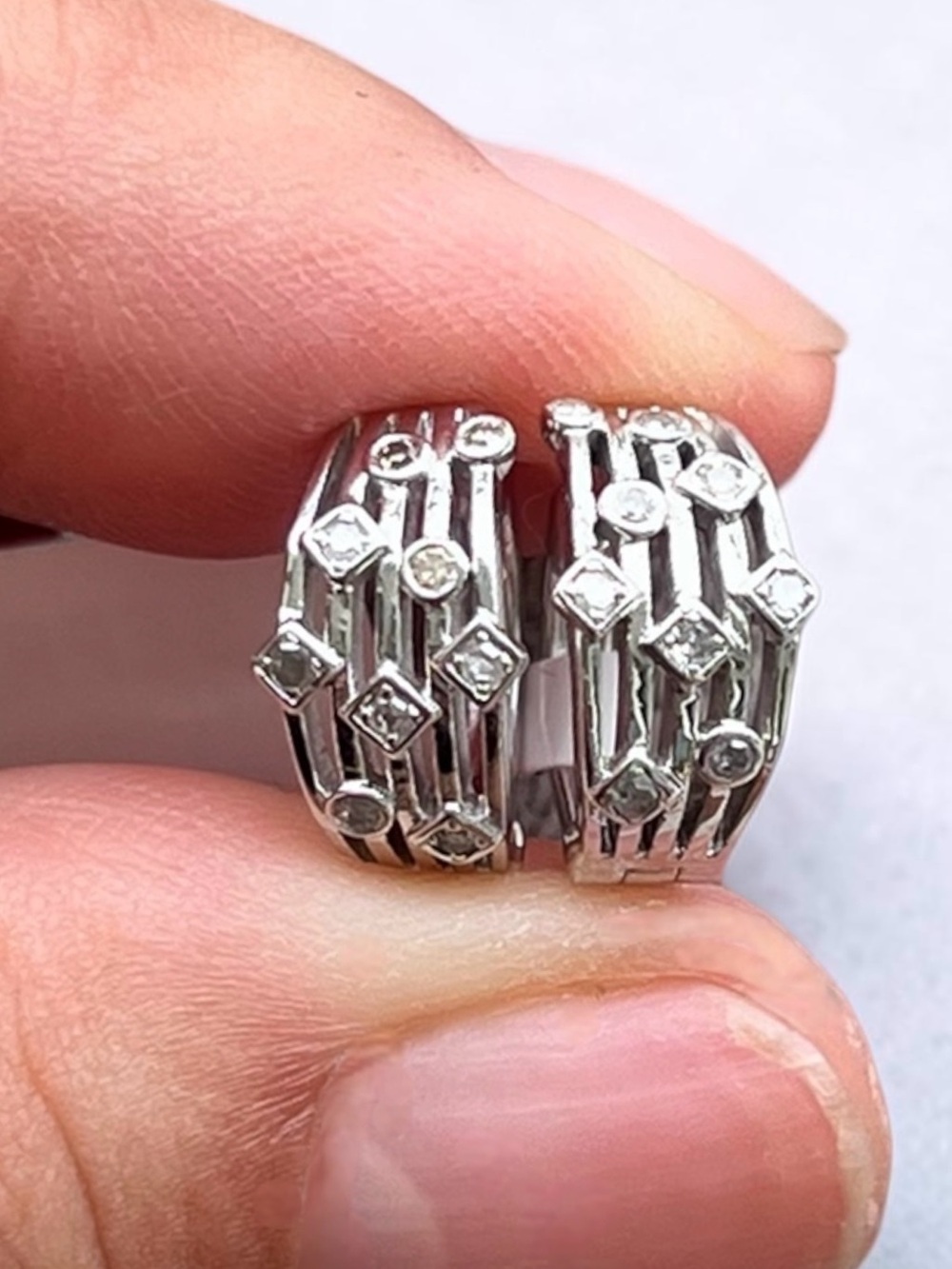 Sterling Silver Multi-Row Diamond Accent Huggie Hoop Earrings
